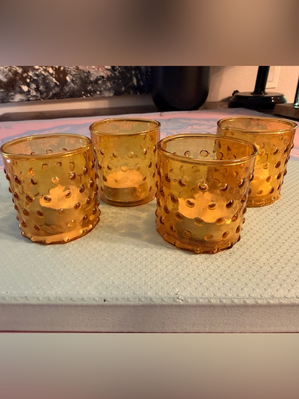 Amber Textured Glass Votive Holders - Set of 4